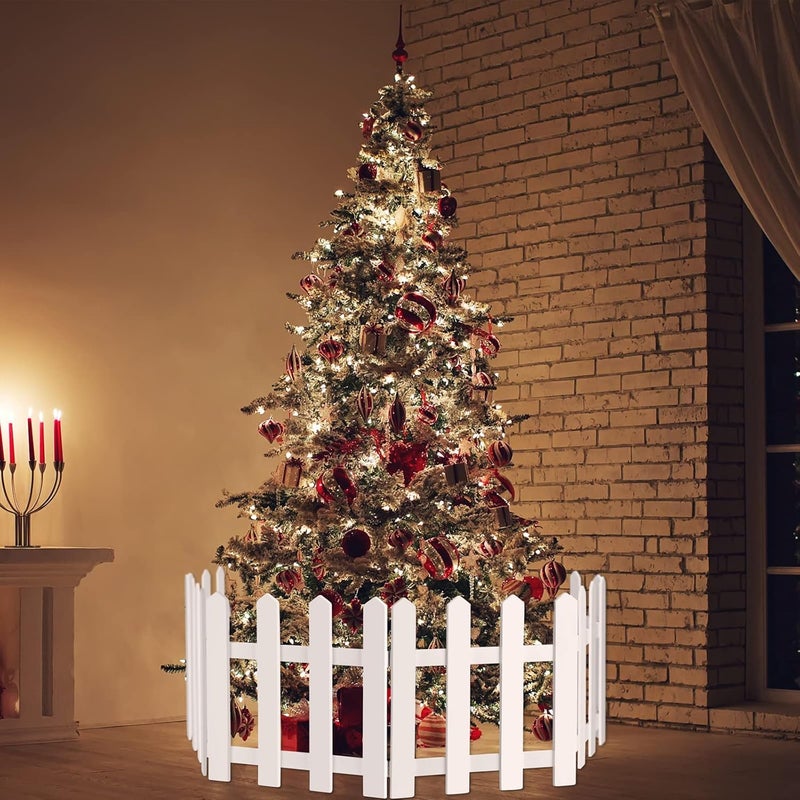 RUODON 4 Pack Thick Christmas Tree Fences White Wooden Picket Fences Tree Fence Border Decoration for Xmas Wedding Party Decor Garden Home, 15.7 x 12 Inches - Image 5